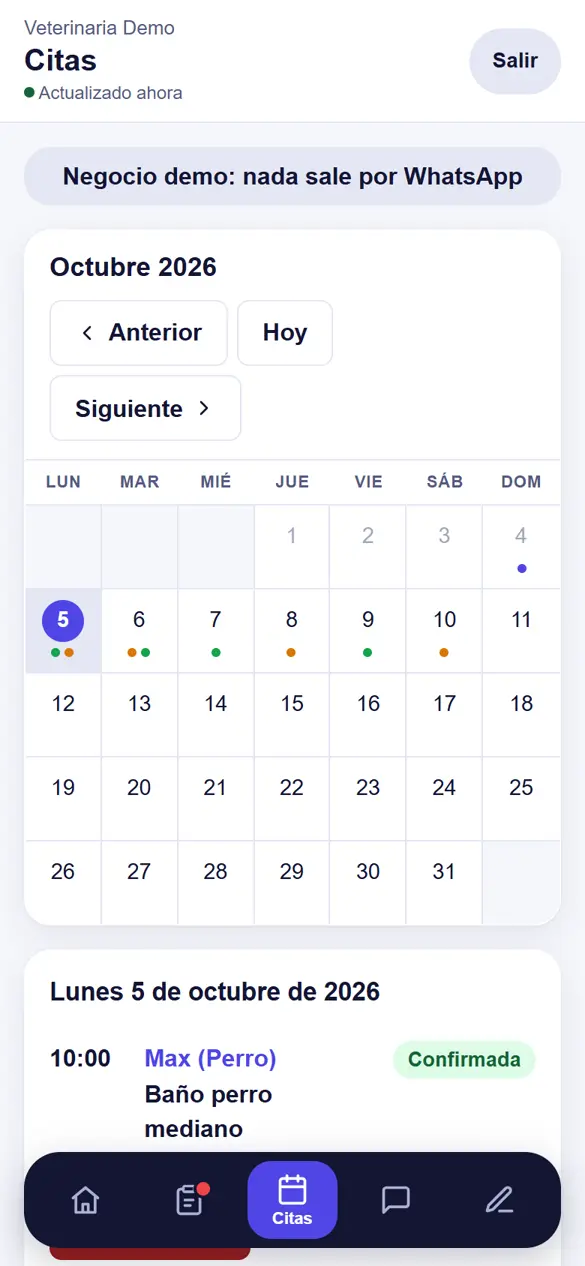 Calendario de citas del mes