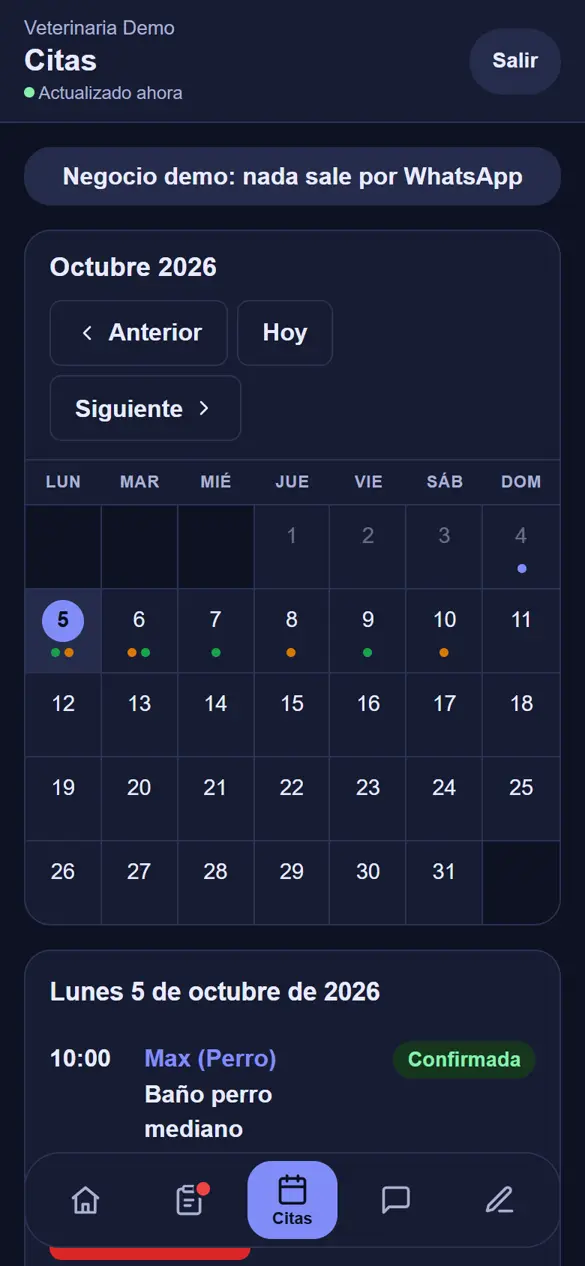 Calendario de citas del mes